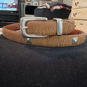 Brighton Leather Hair Studded Vintage Belt M/L 32 Chestnut